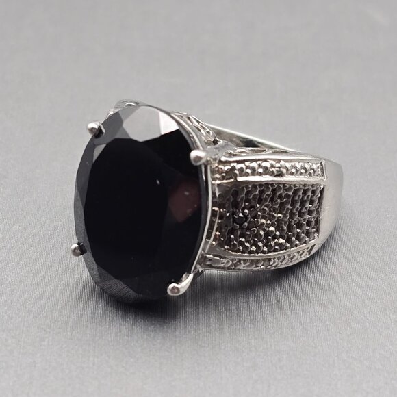 STS Sterling Silver Black Spinel Cathedral Ring Size 8 Ornate Filigree 10g - Picture 16 of 16